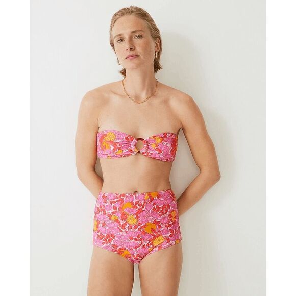 J Crew NWT size 2XL O-ring bandeau bikini top in pink limone print, swim top plu - Picture 3 of 6